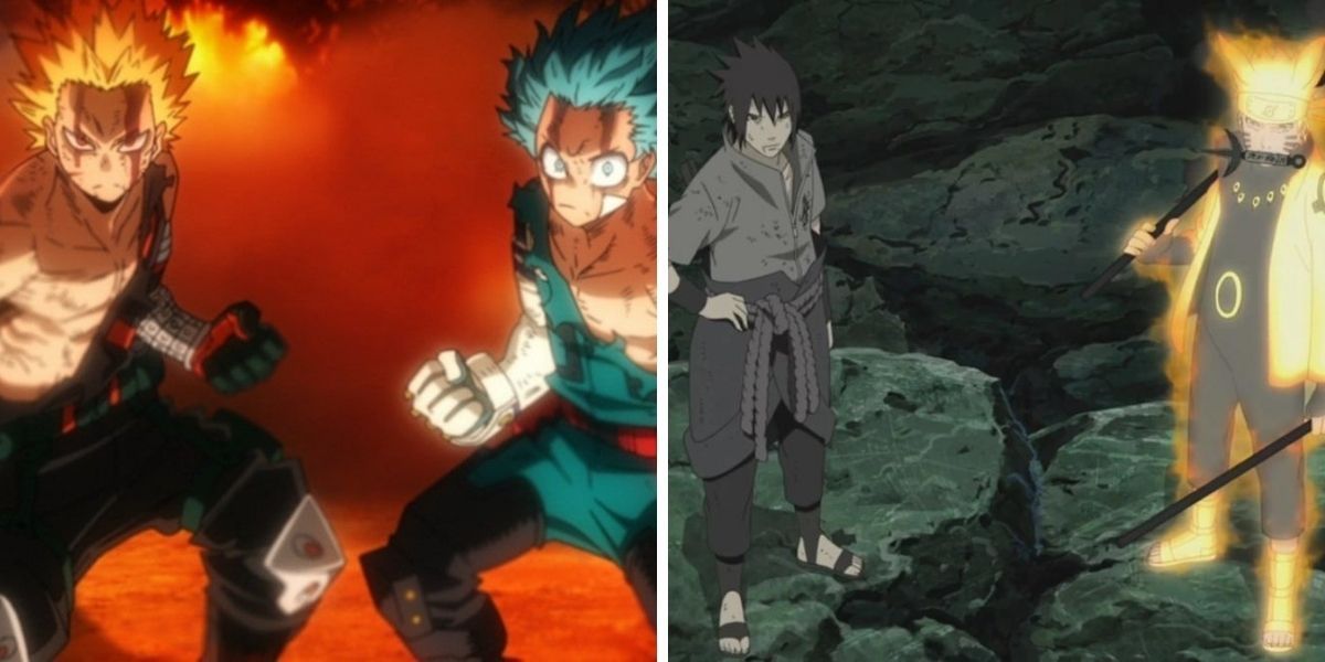 Images feature Katsuki Bakugo and Izuku &quot;Deku&quot; Midoriya and Sasuke Uchiha and Naruto Uzumaki working together