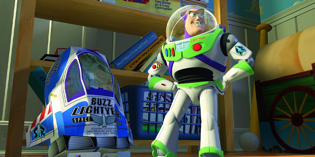 Buzz stands next to his ship