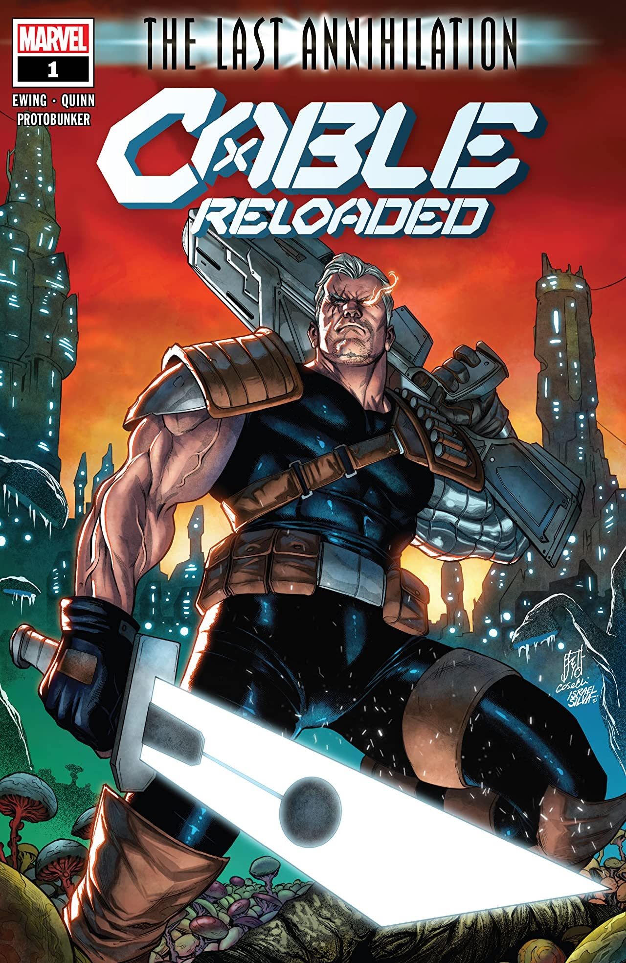 Cable looks out towards the horizon on the cover to Cable Reloaded 1 by Stefano Caselli and Israel Silva