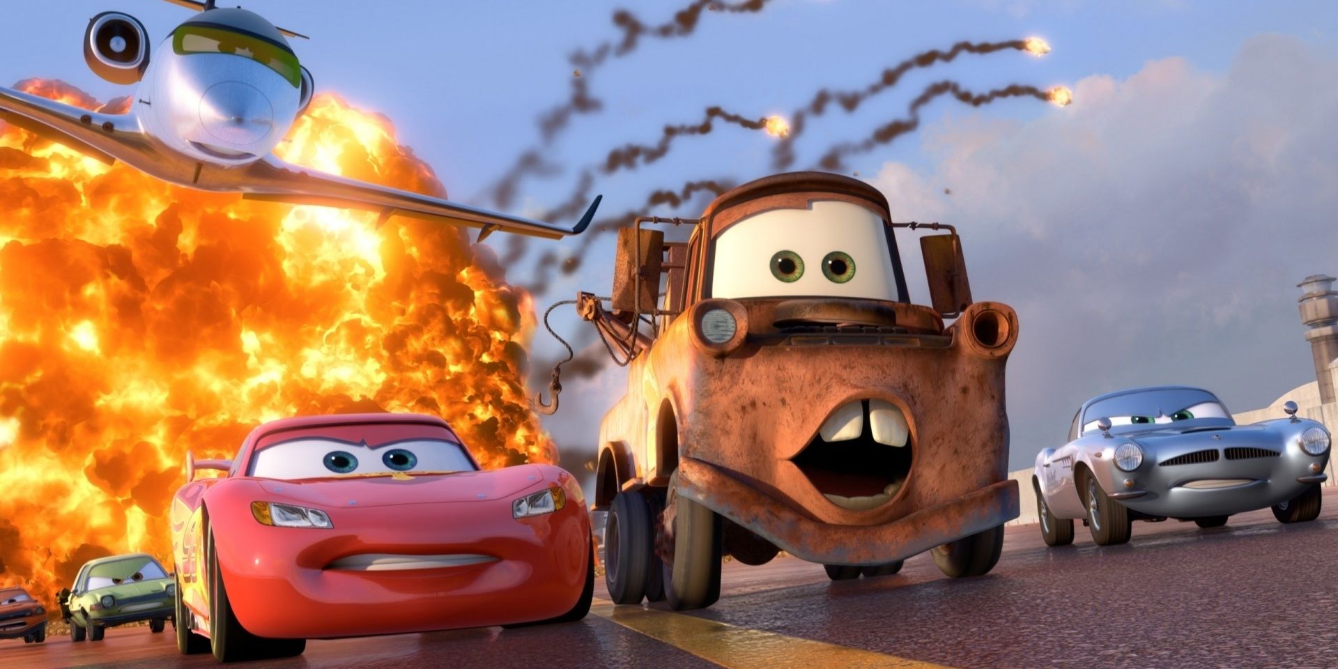 Lightning and Mater in a Cars 2 action scene