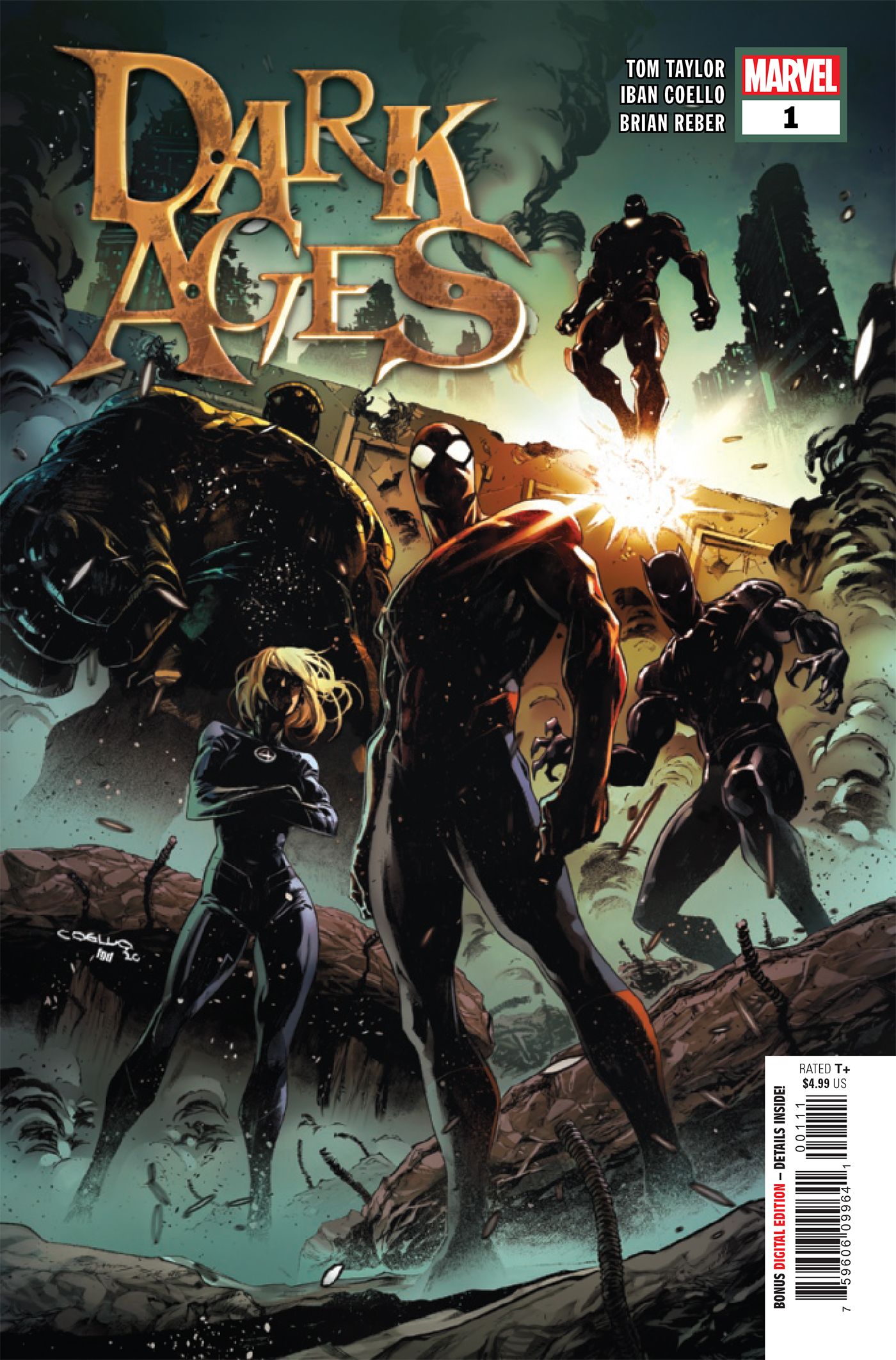 The cover for Dark Ages #1 sees the silhouettes of Earth's mightiest heroes.
