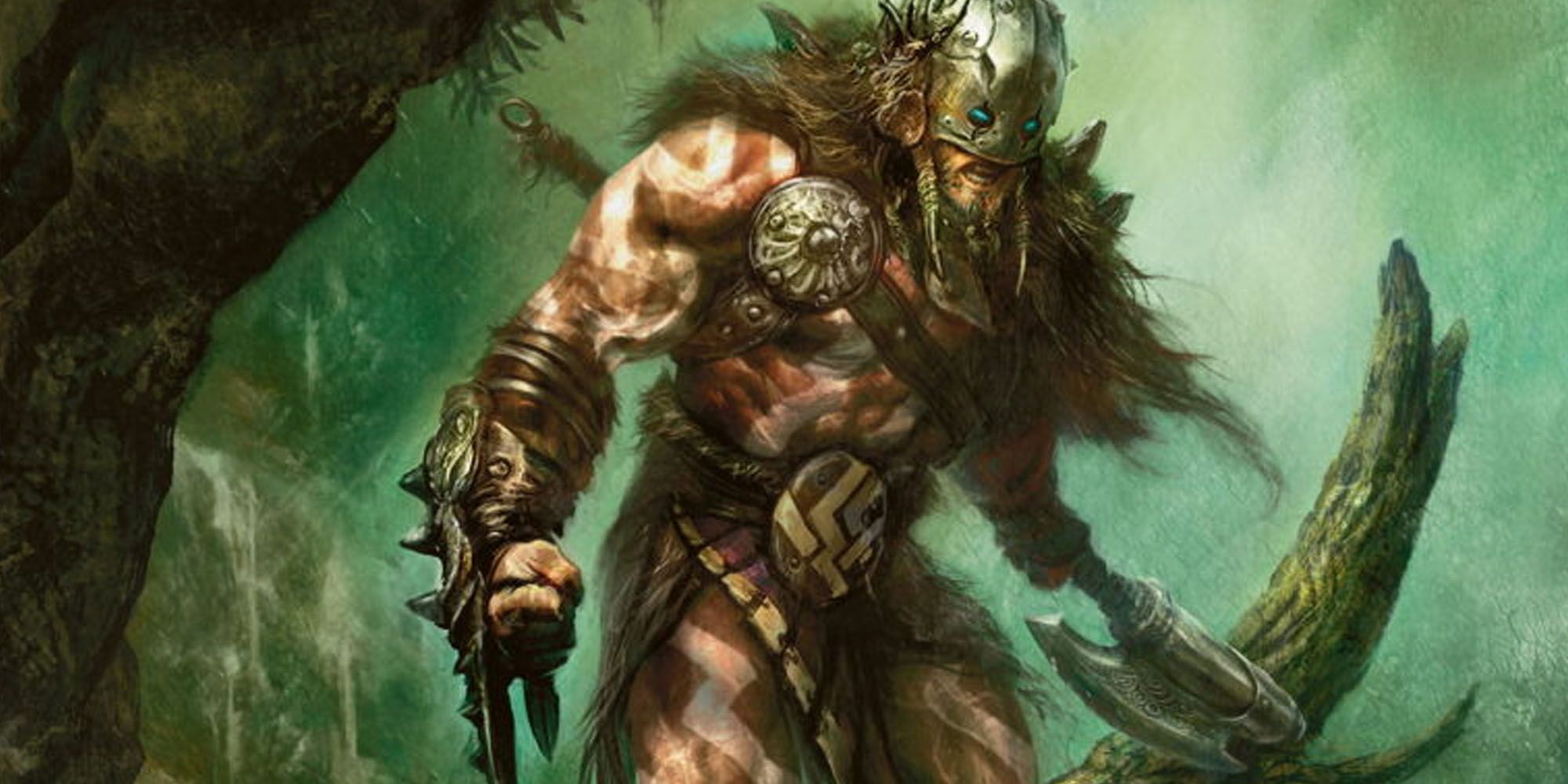 A Barbarian stalking through the forest with a greataxe in DnD