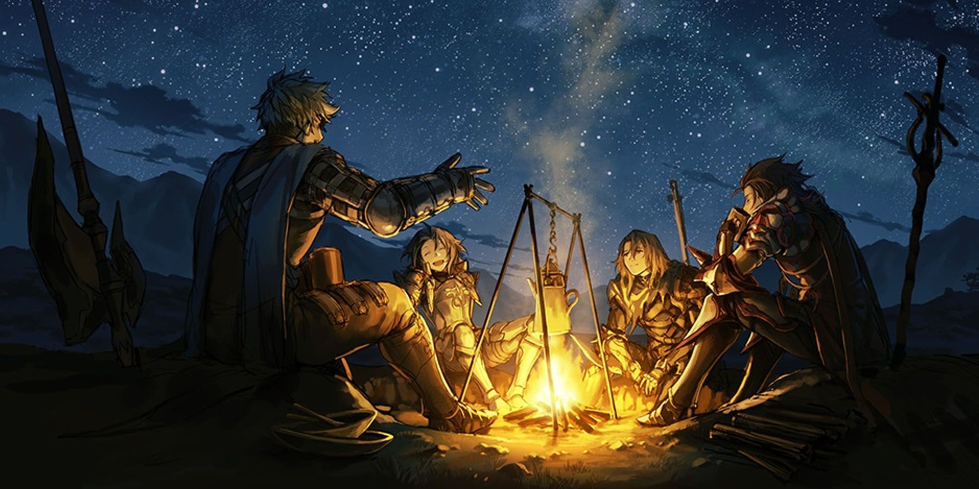 A DnD party camping at night