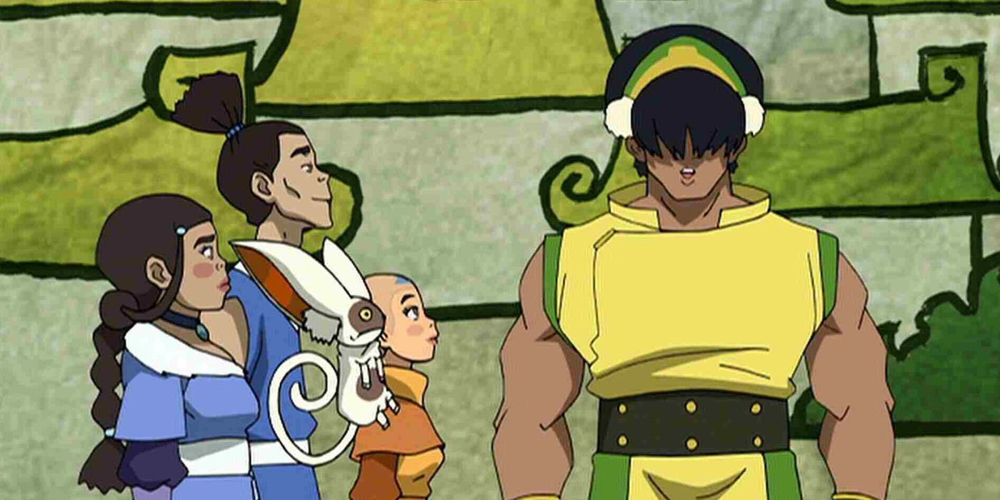 Los actores interpretan a Sokka, Katara, Aang y Toph en el episodio de Avatar: The Last Airbender "The Ember Island Players".