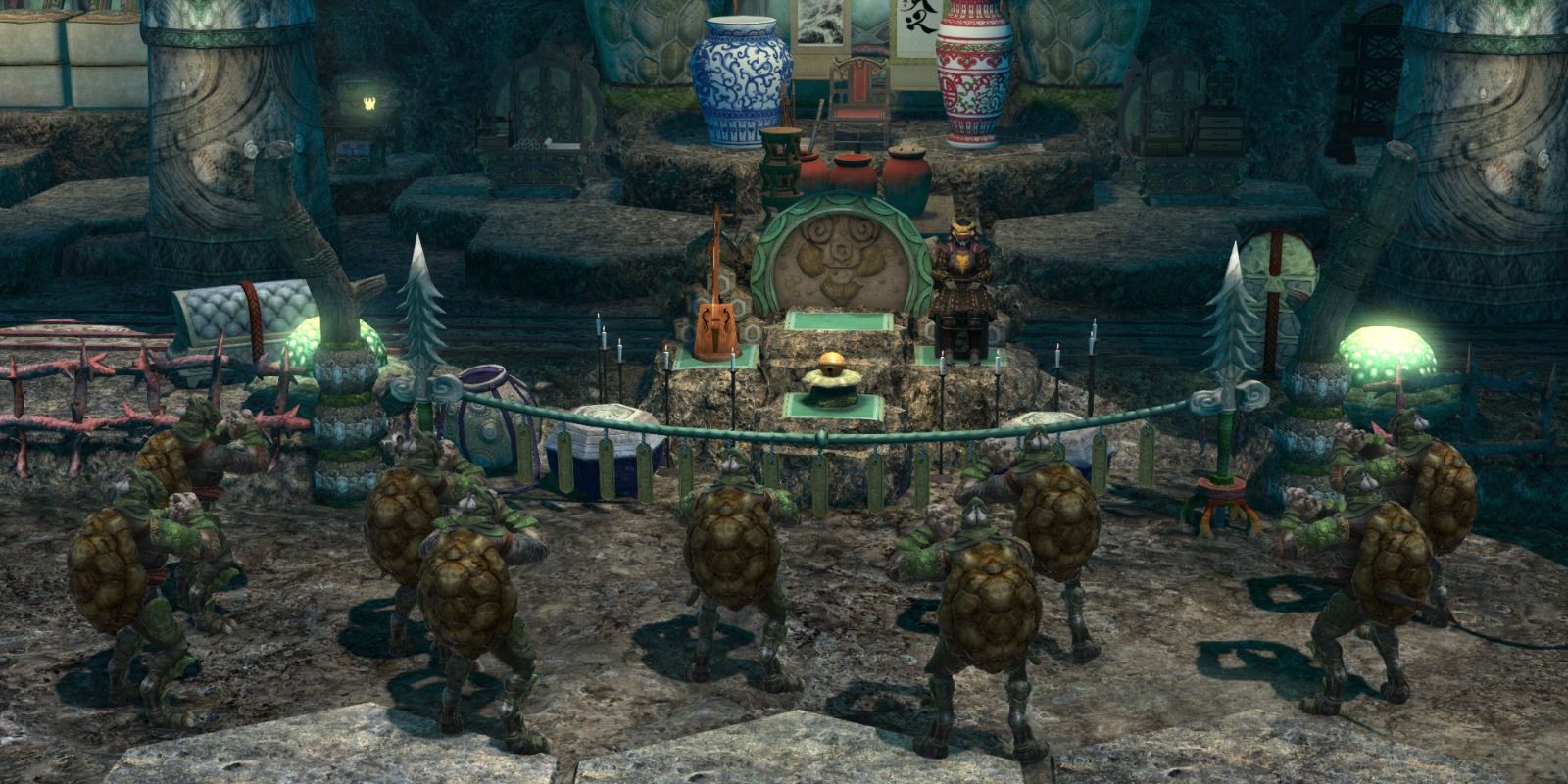 The Kojin worshipping their hoard from the story quests in Final Fantasy 14