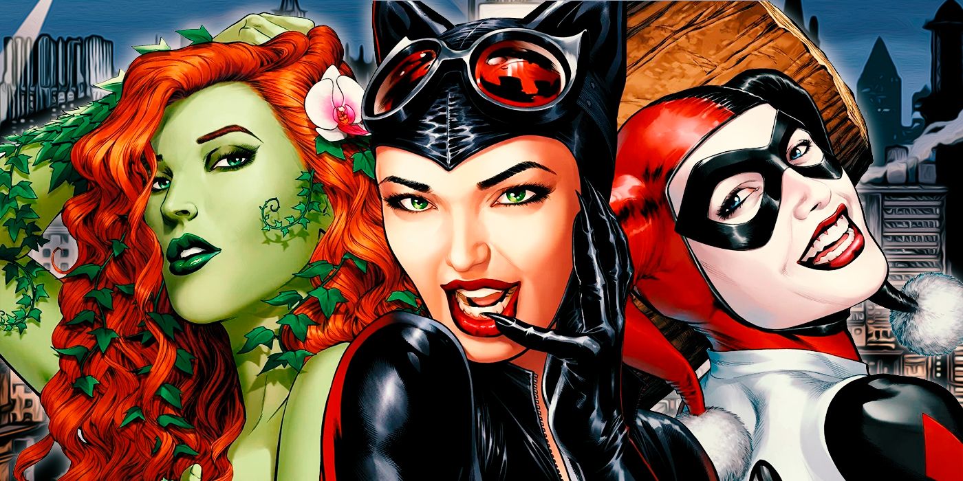 The Gotham City Sirens, consisting of Poison Ivy, Catwoman, and Harley Quinn.
