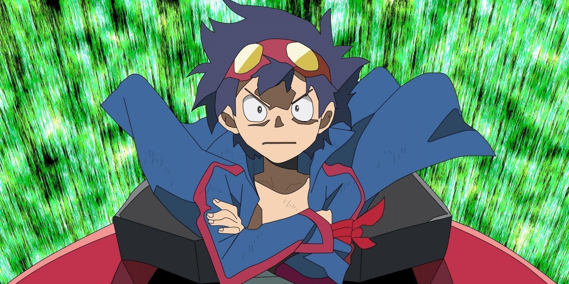 Gurren Lagann Simon with his arms crossed and a determined look on his face