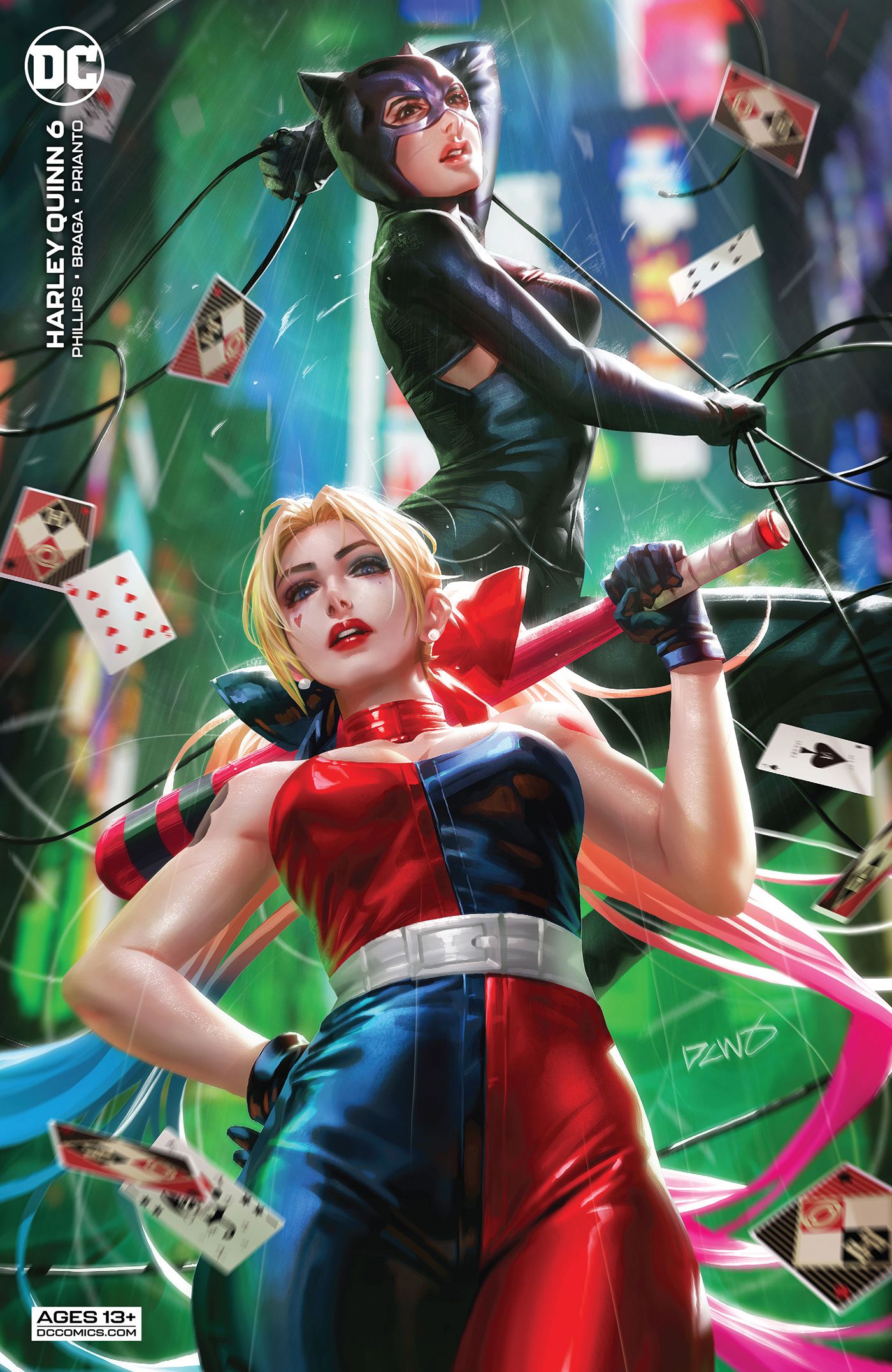 The cardstock variant cover for Harley Quinn #6 shows Harley with Catwoman.
