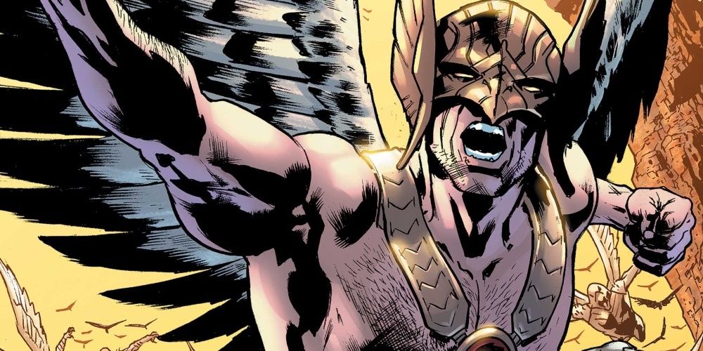 Hawkman with mace raised in air