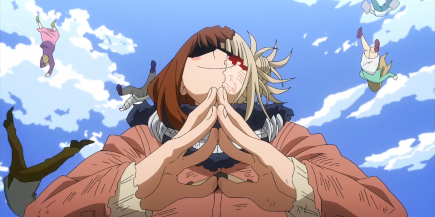 Himiko Toga uses Ochaco Uraraka's Zero Gravity Quirk to dispose of Meta Liberation Army soldiers in My Hero Academia