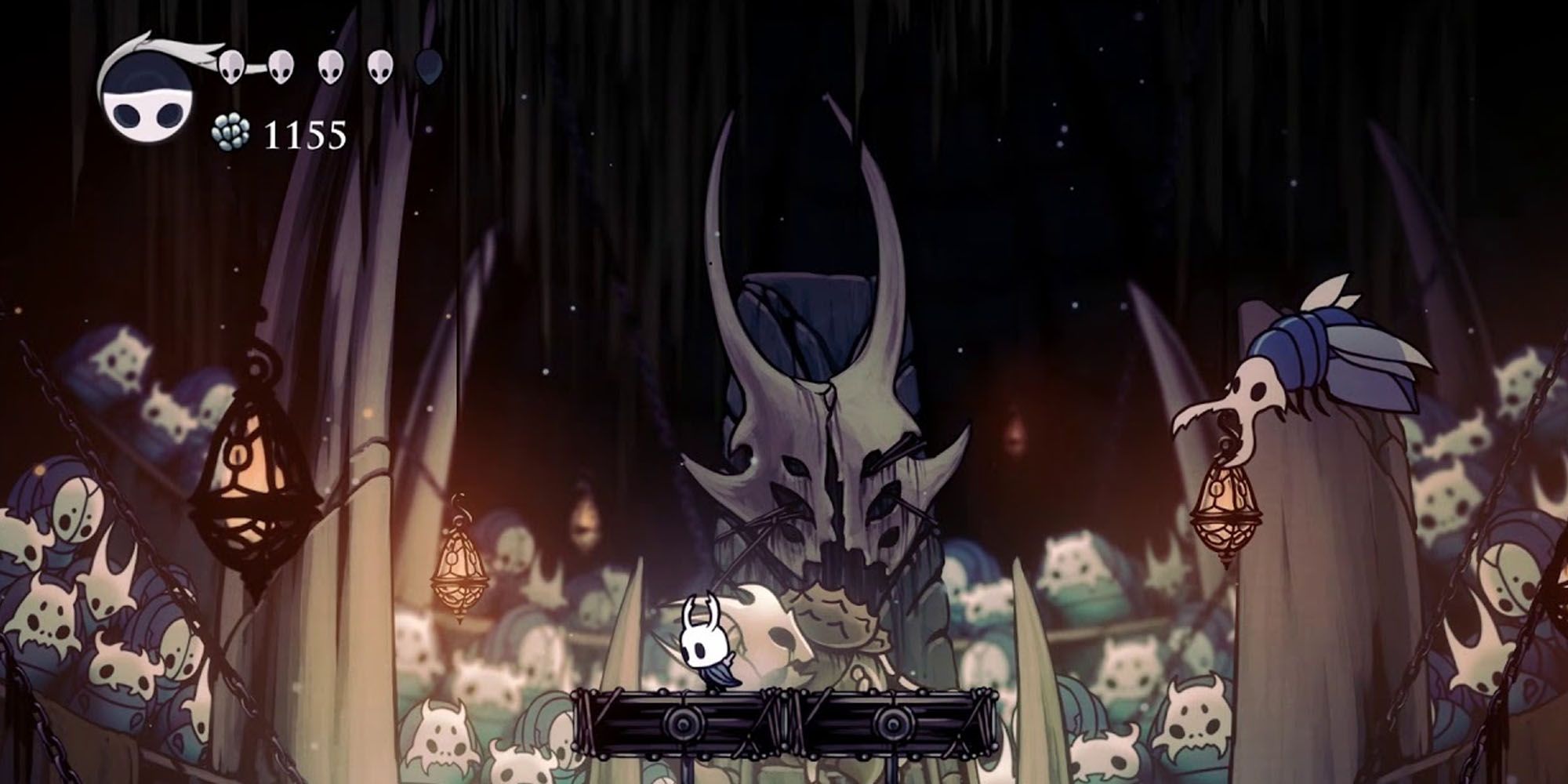 Hollow Knight during the Trial of the Warrior in the Colosseum of Fools.