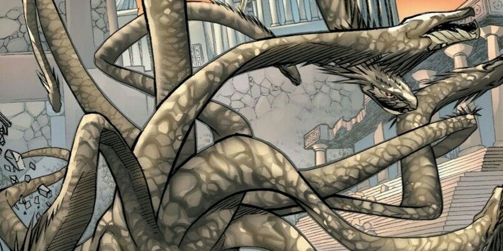 Lernean Hydra Multiple Heads In Front Of Ancient Greek City Marvel Comic 