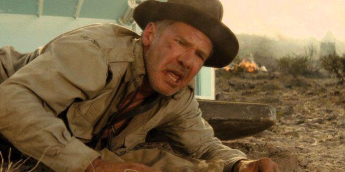 Indy emerges from the nuked fridge in Indiana Jones and the Kingdom of the Crystal Skull