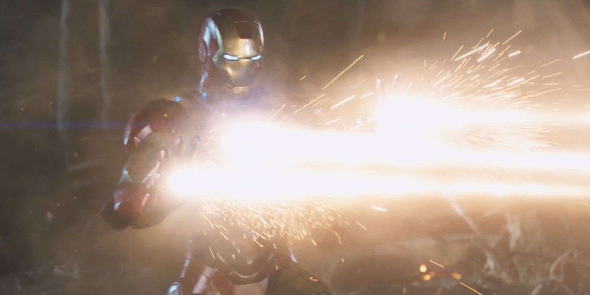 Iron Man blasting his repulsors during a scuffle against Thor in the Avengers