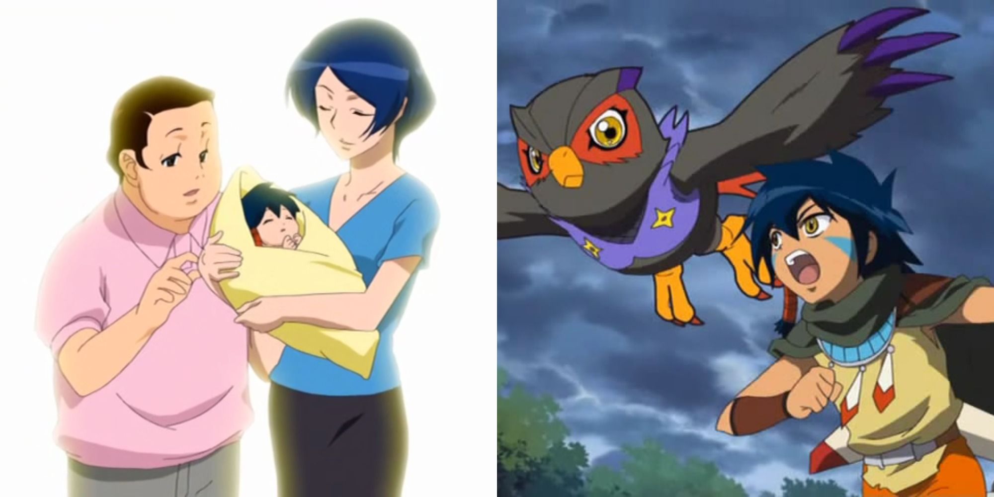 Keenan Crier with his parents and Falcomon in Digimon Data Squad