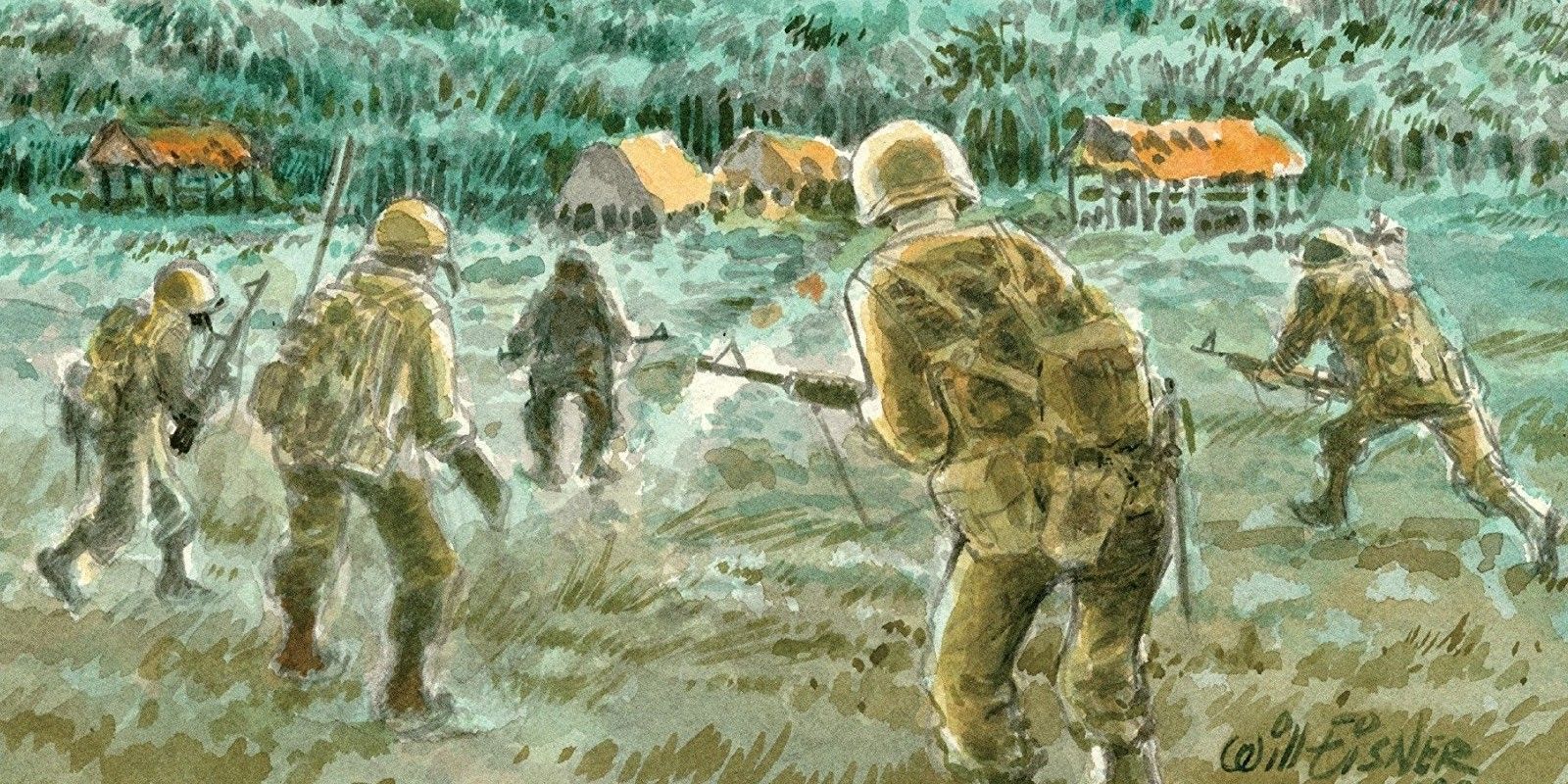 Soldiers walking through the grass