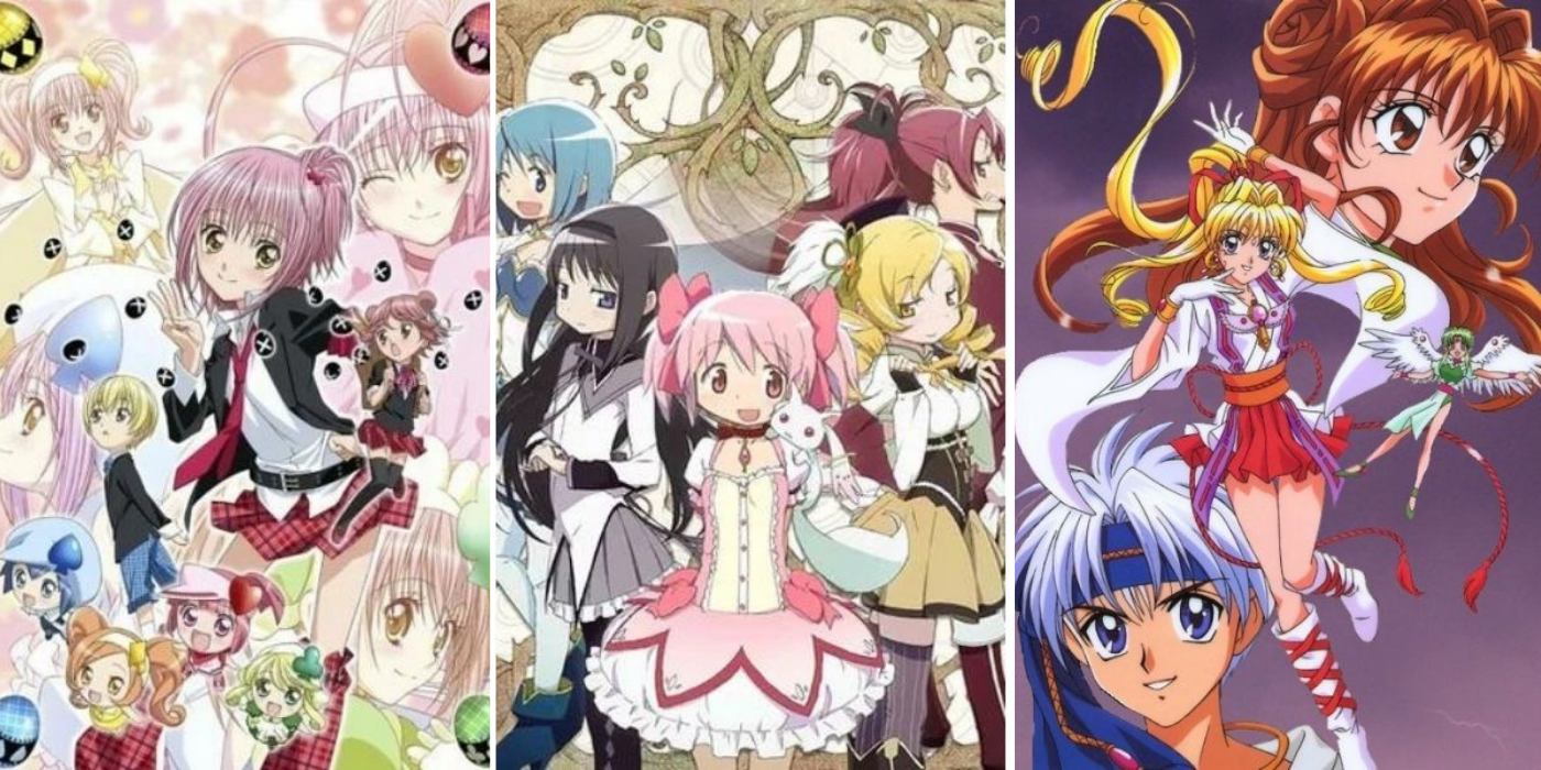 Featured image for an article about the harsh realities of being a fan of magical girl anime; a split image depicts Shugo Chara, Puella Magi Madoka Magica, and Phantom Thief Jeanne.
