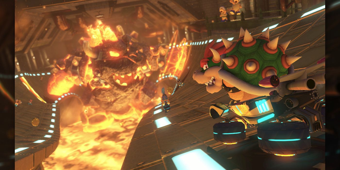 The Wii U and Switch version of Bowser's Castle from Mario Kart