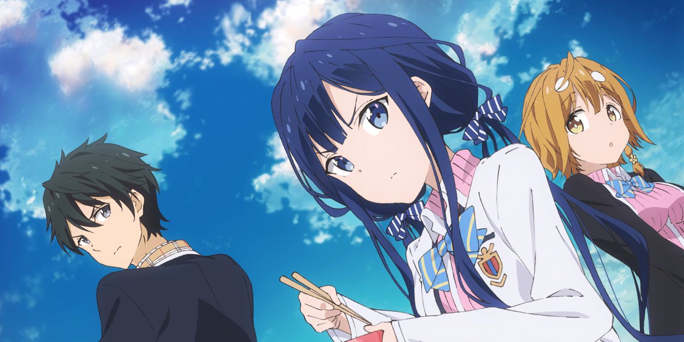 A bright blue sky is behind the characters from Masamune-kun’s Revenge