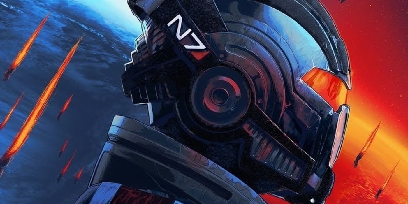 Shepard in an N7 Helmet in Mass Effect