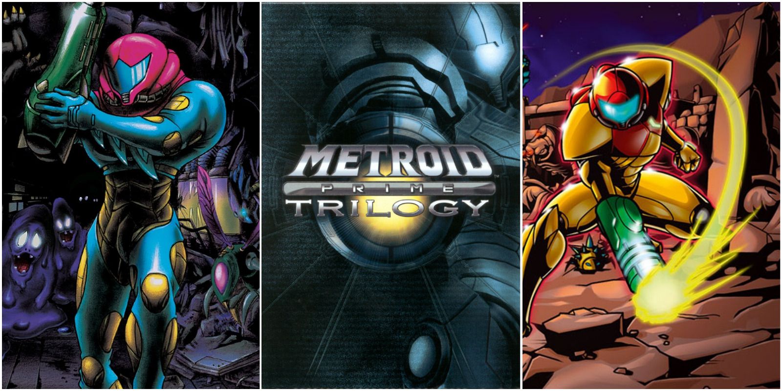Metroid Fusion, Metroid Prime Trilogy, and Metroid Zero Mission Cover Art