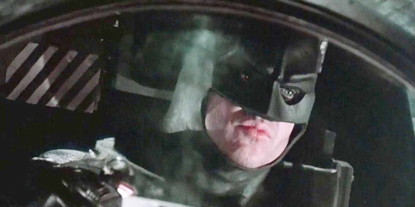 Michael Keaton's Batman flying the Batwing