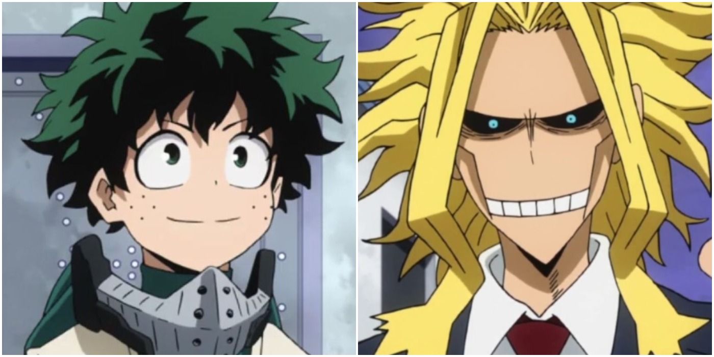 Deku and All Might smile as they entrust hope in each other