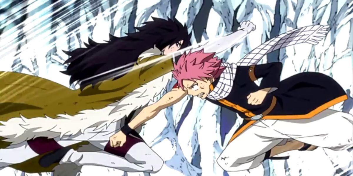 Natsu and Midnight punching each other