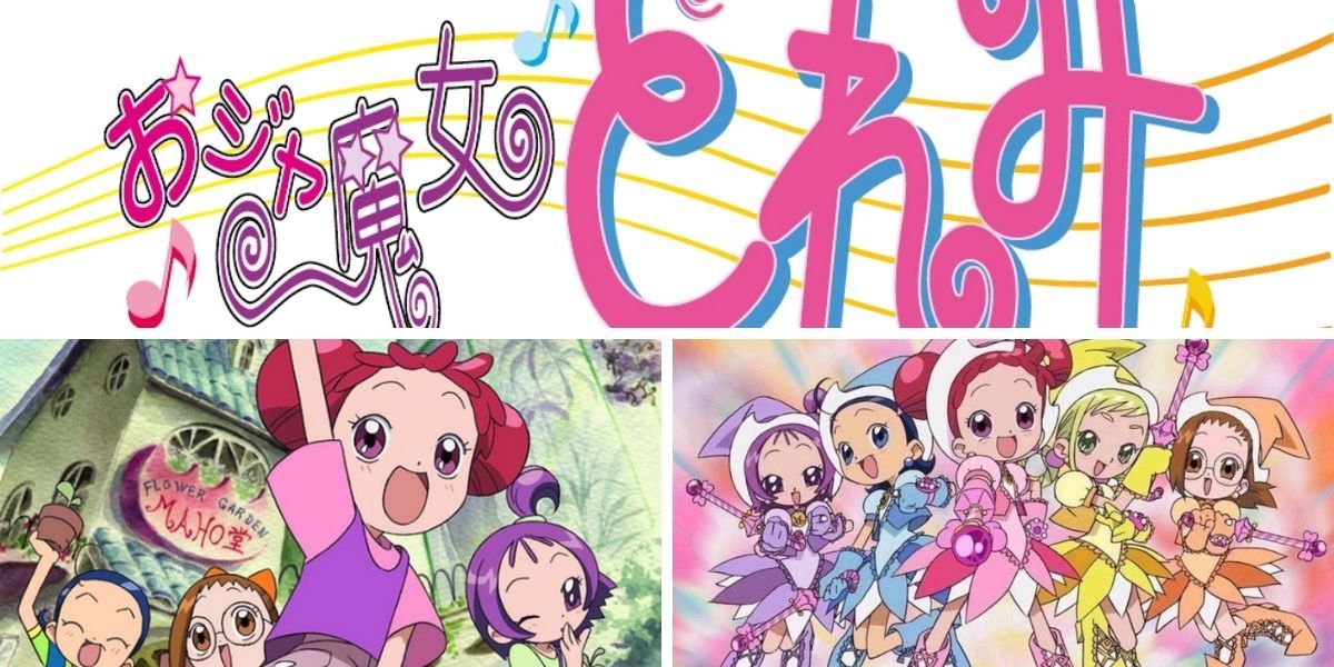 Images feature Doremi, Onpu, Aiko, Momoko, and Hazuki from Ojamajo Dorm