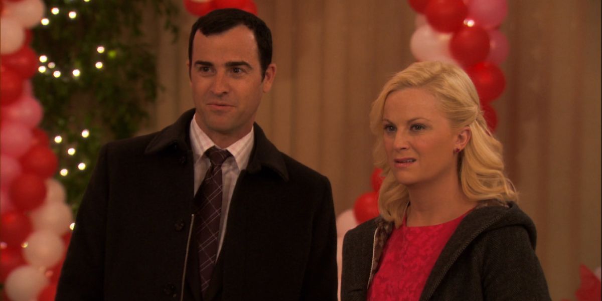 Justin is delighted and Leslie is disgusted in the Galentine's Day episode of Parks and Recreation
