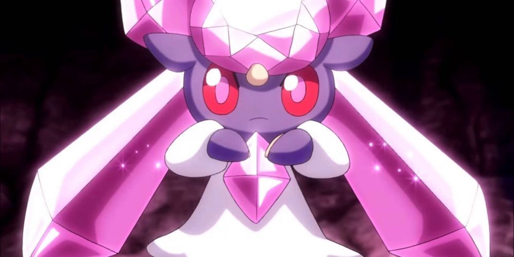 Diancie se preparando para liberar poder no anime Pokémon