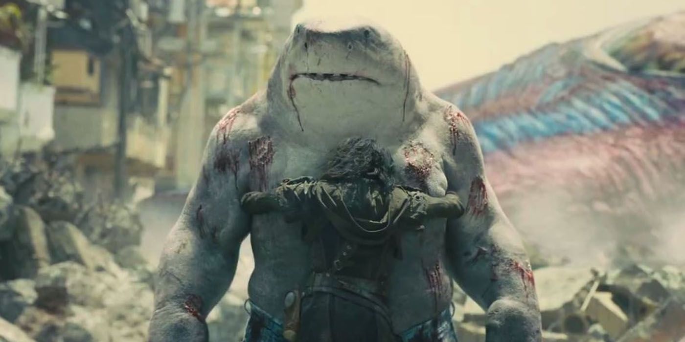 Ratcatcher II hugging King Shark in The Suicide Squad Movie