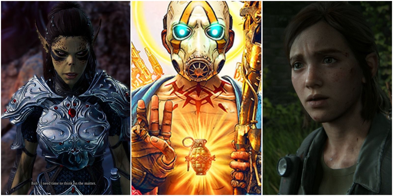 Split image with Baldur's Gate 3, Borderlands 3, TLOU II