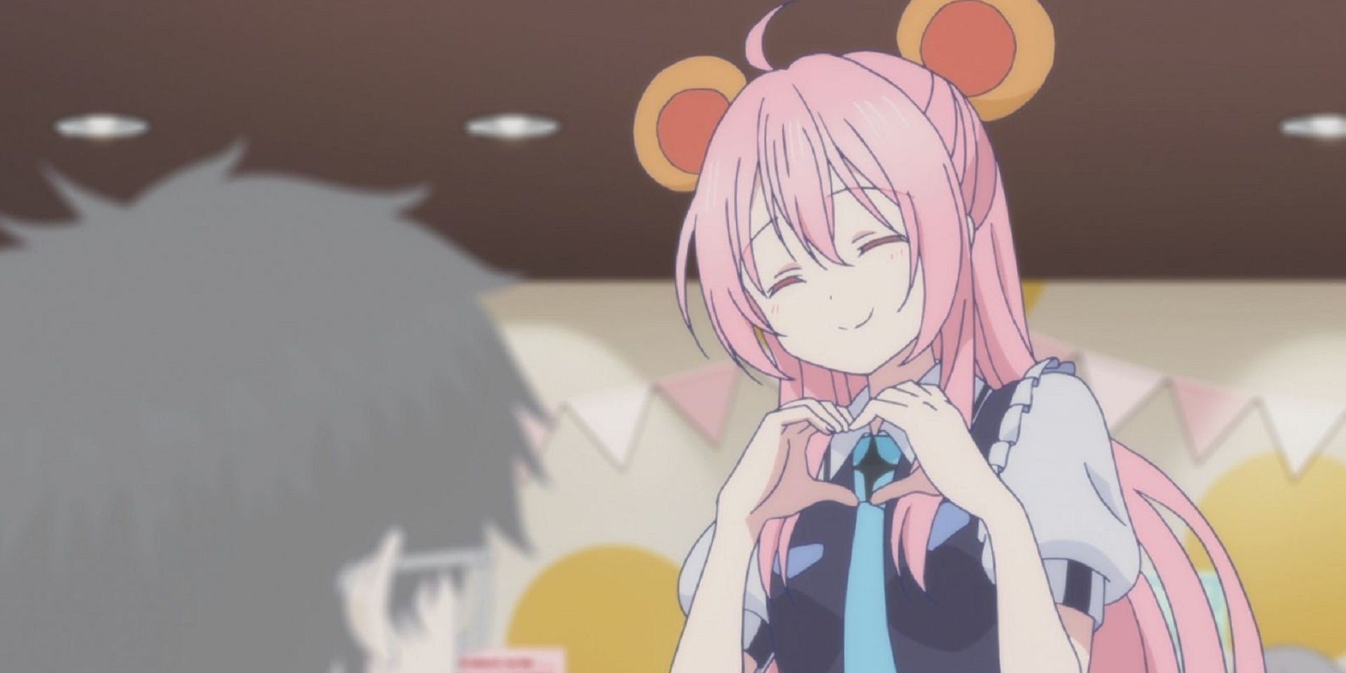 happy sugar life Satou making a heart shape with her hands and smiling