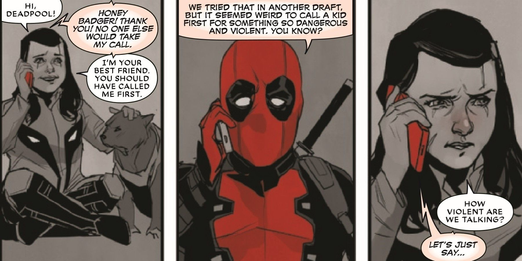 Deadpool calling Scout for help in Deadpool Black White and Blood #1
