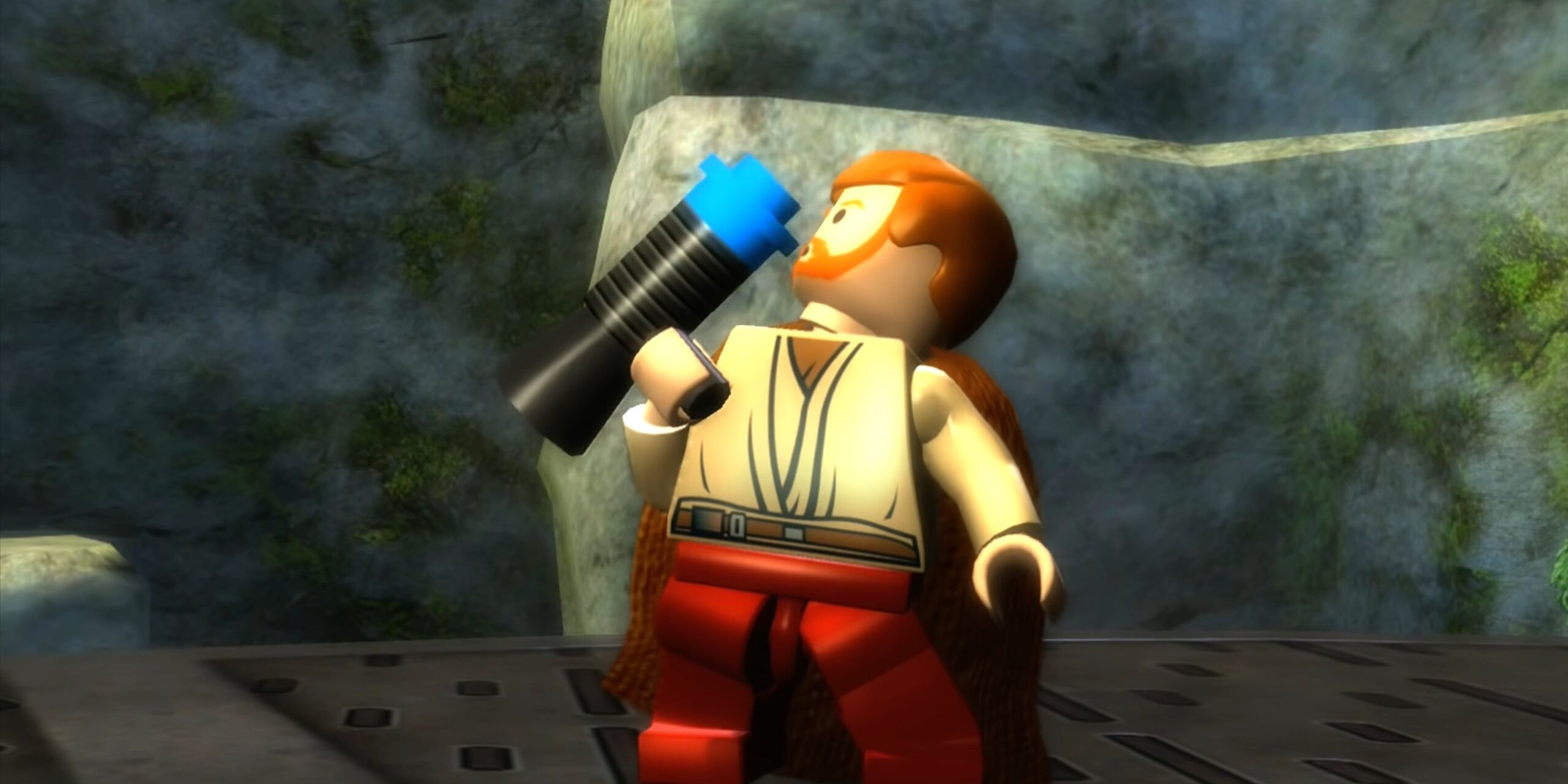 Lego Obi-Wan blowing on a smoking blaster