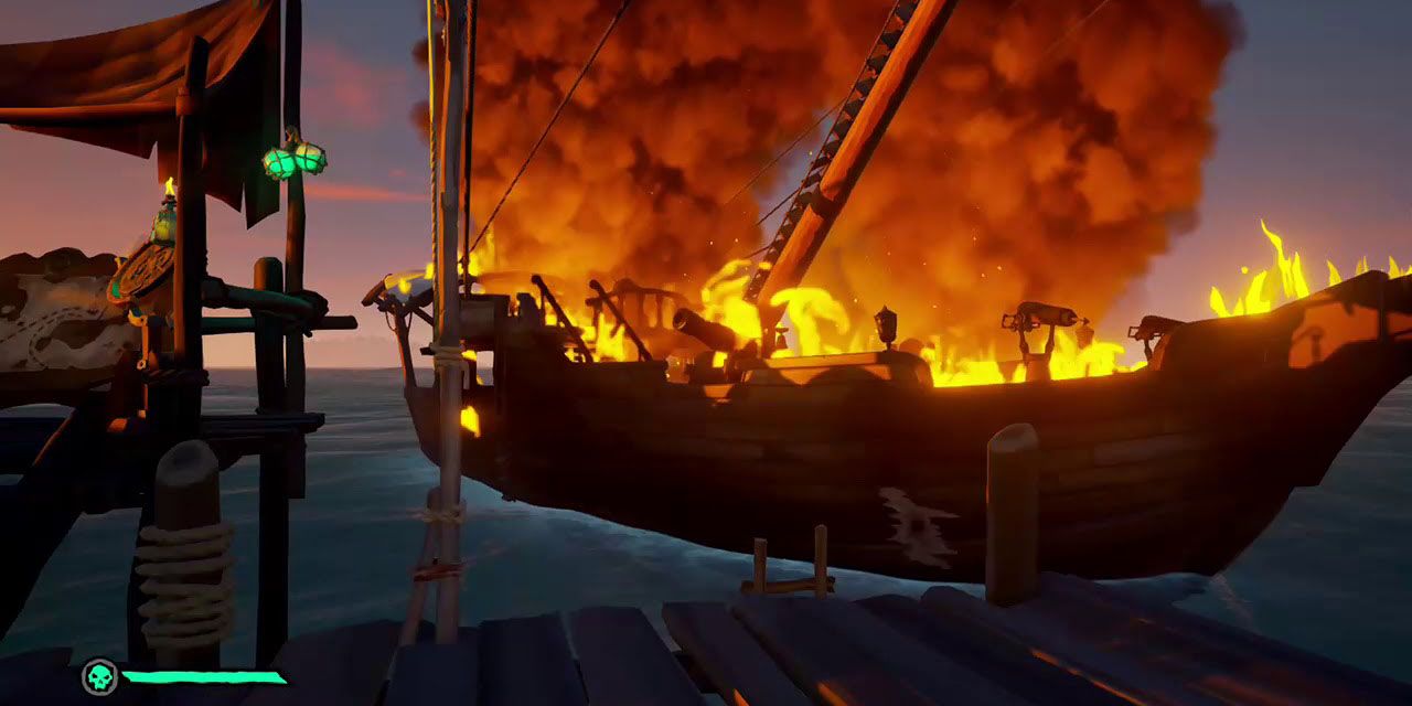 Sea of Thieves Docked ship on fire