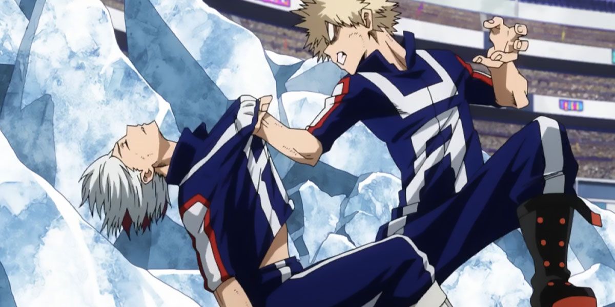 Bakugo grabs Shoto's shirt angrily