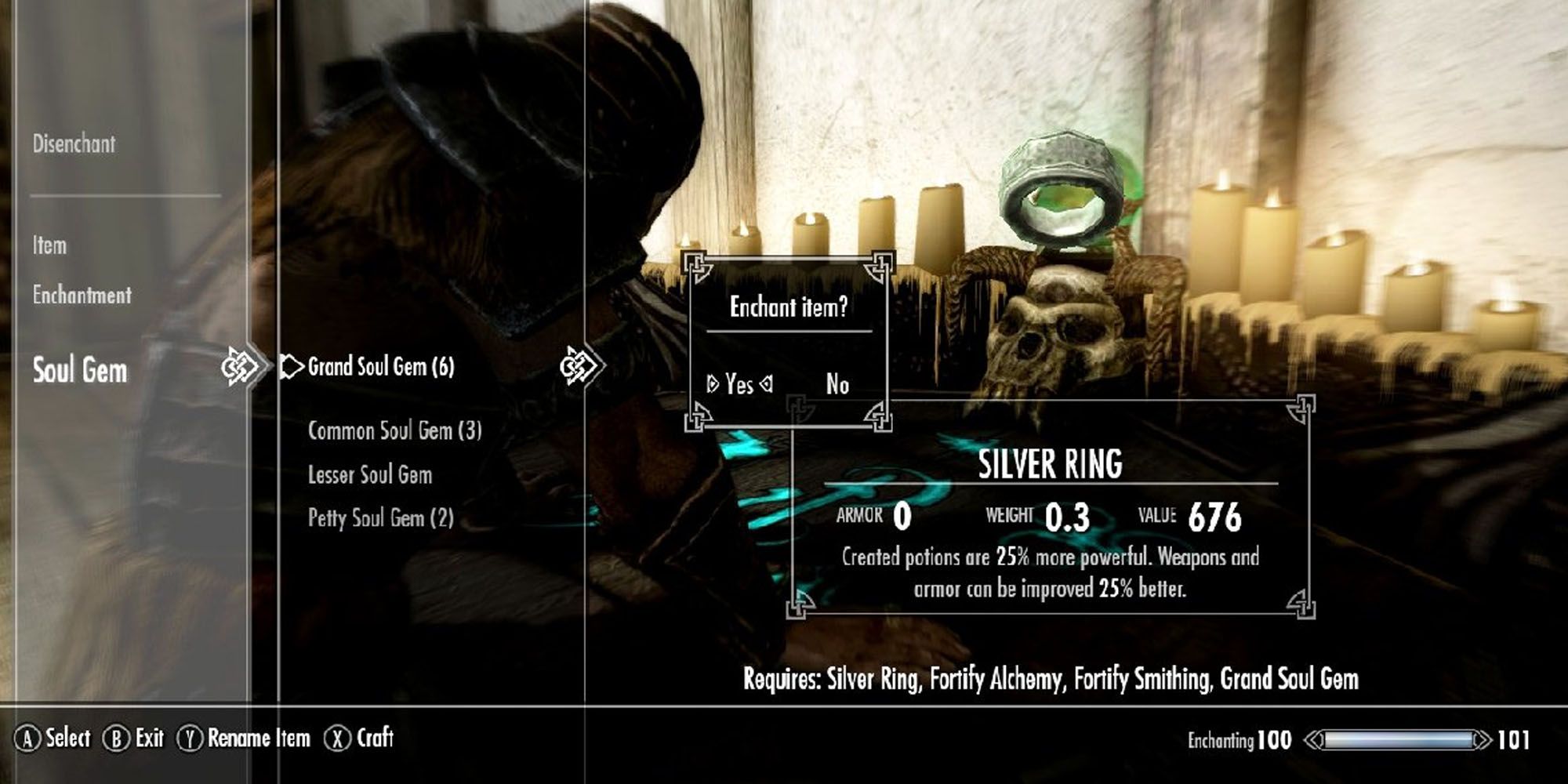 Skyrim Enchanting a smithed ring with alchemy boosts