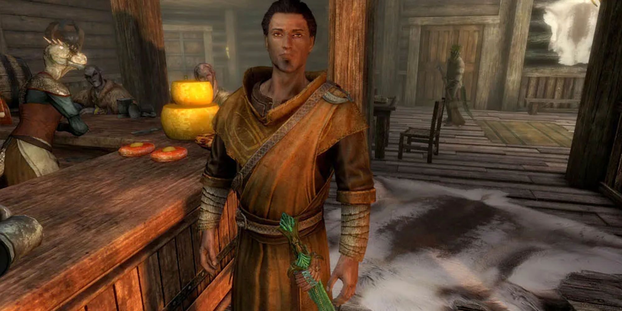 Marcurio está em The Bee and Barb em Elder Scrolls V: Skyrim.