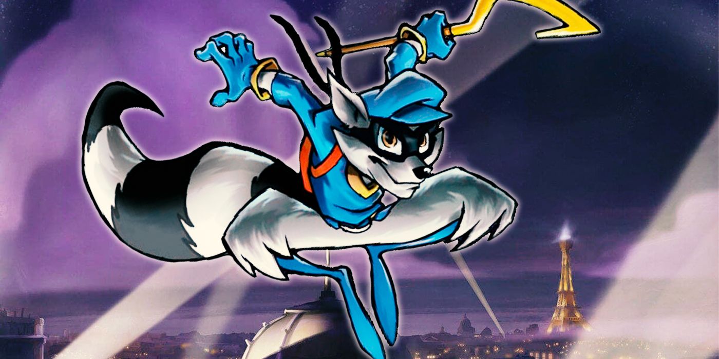 Sly Cooper jumping over Paris at night