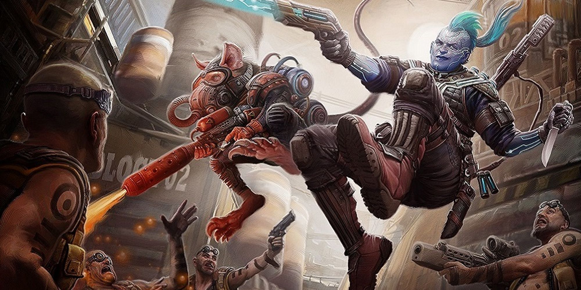 Enviado do Starfinder saltando para a batalha com lâmina e arma