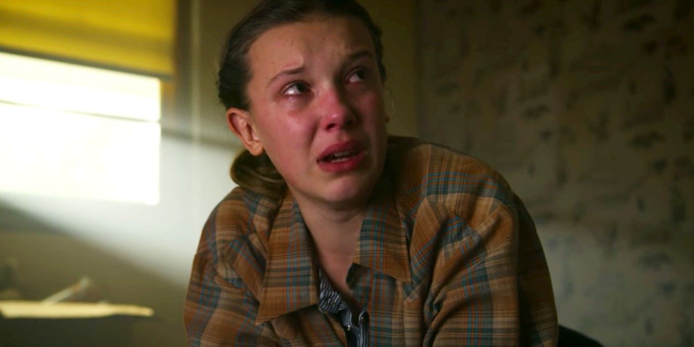Eleven crying in Stranger Things.