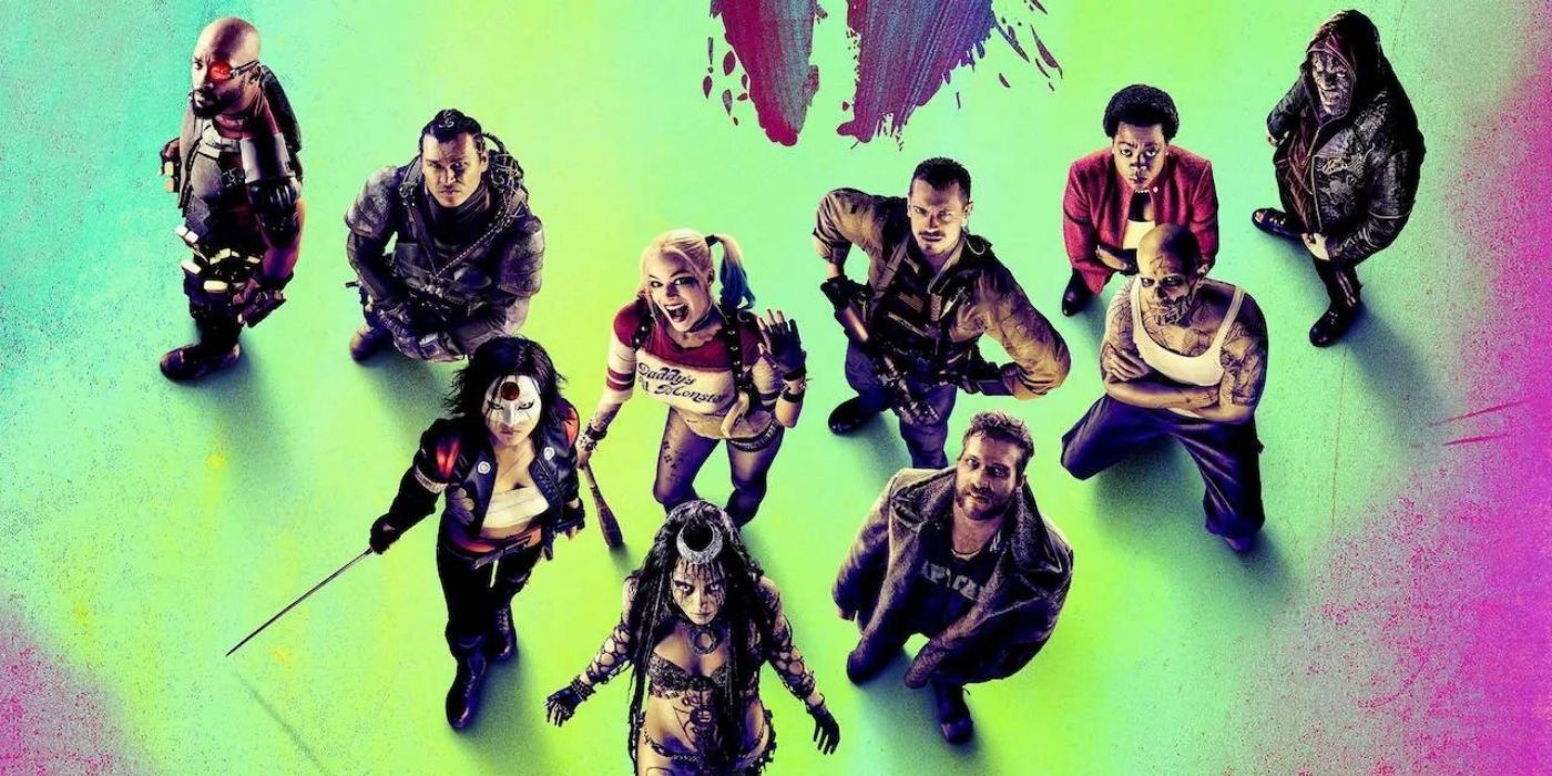 A poster for the 2016 film Suicide Squad featuring most of the main cast.