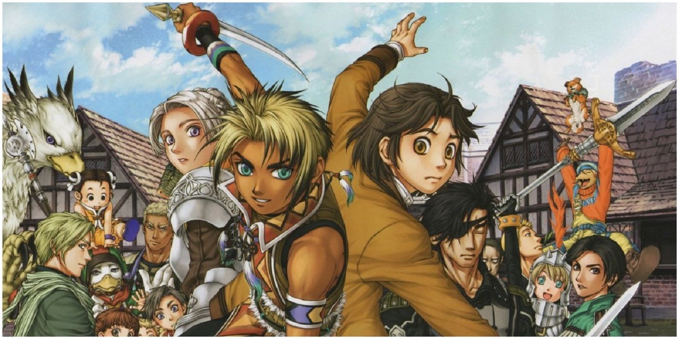 The cast of suikoden standing together