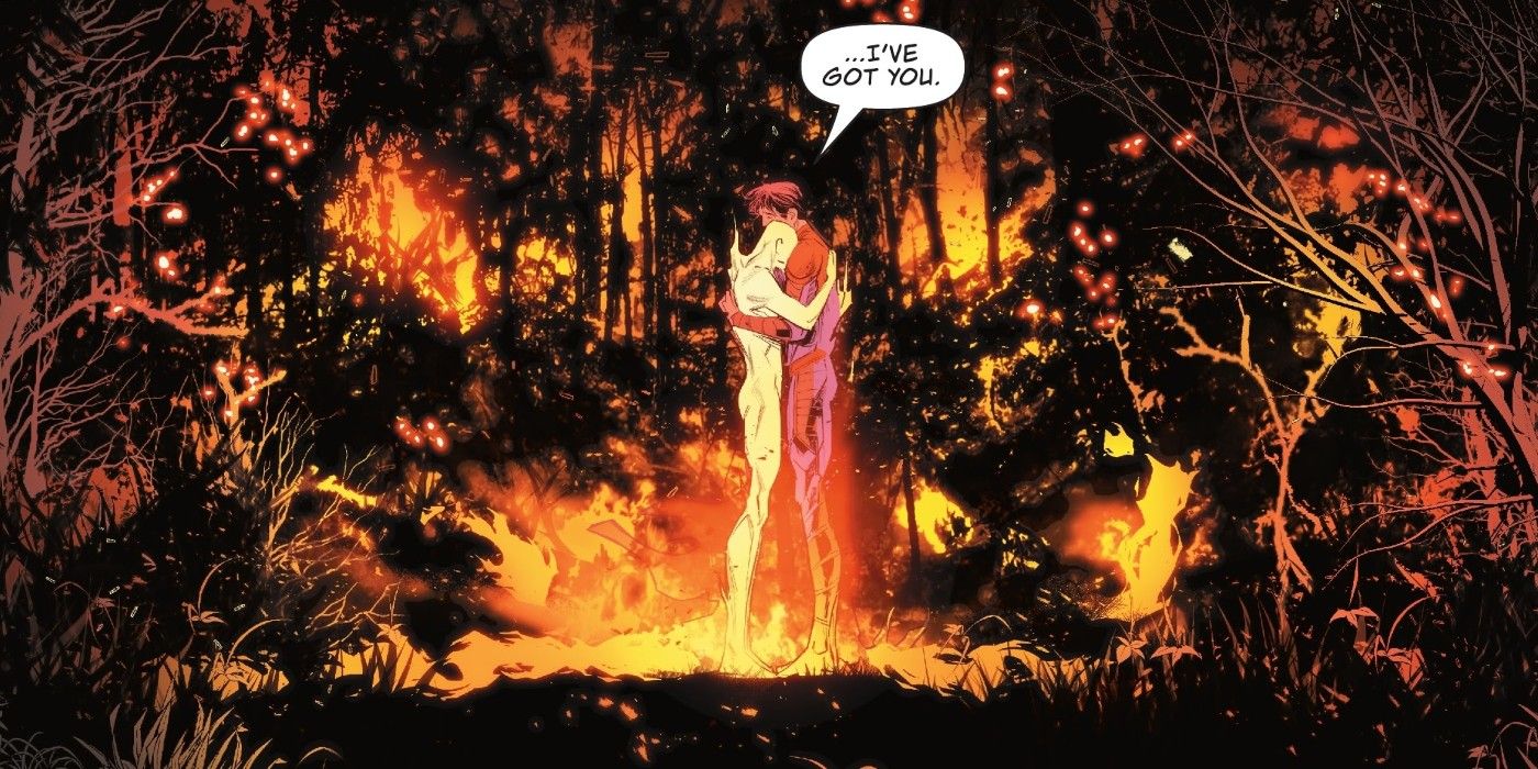 Jonathan Kent gives the fire-powered metahuman a hug