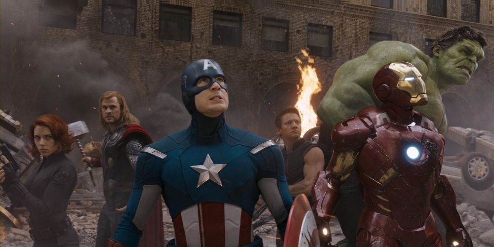 Original Avengers (2012) standing in circle