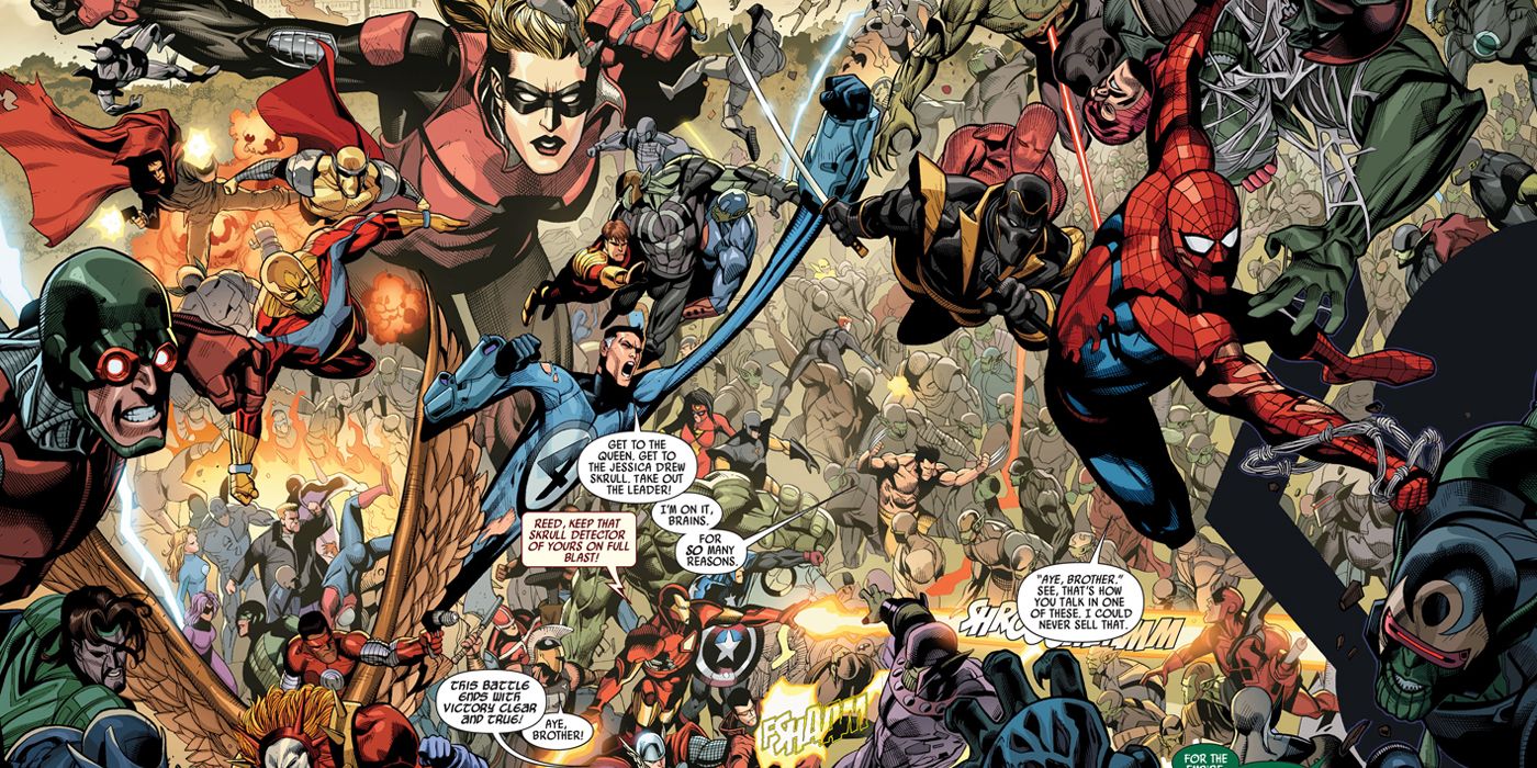 The Avengers fighting Super-Skrulls during Secret Invasion