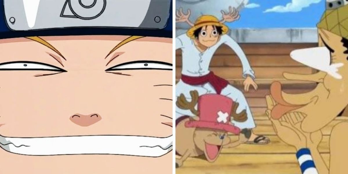 Naruto and Luffy goofing off