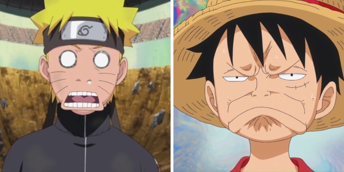 Naruto and Luffy making weird faces